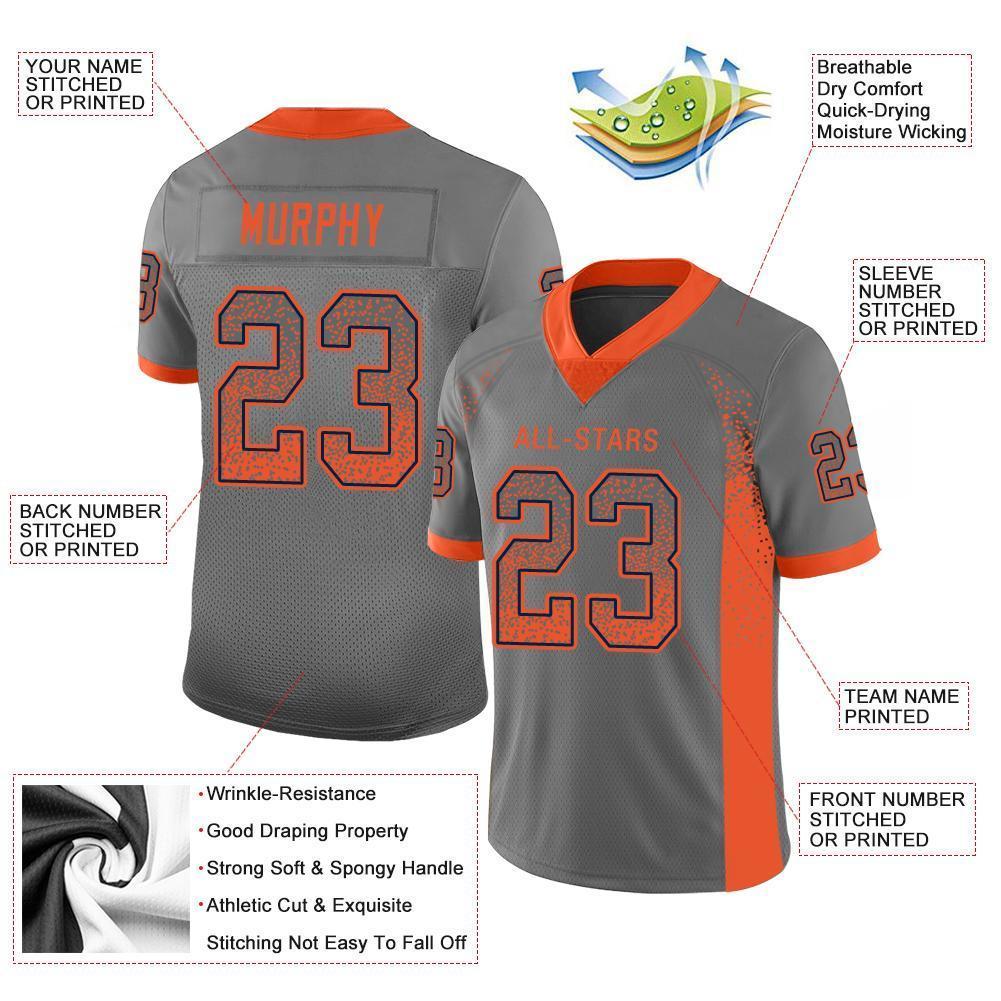 Custom Gray Orange-Navy Drift Fashion Football Jersey
