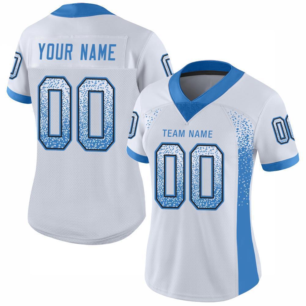 Custom White Powder Blue-Black Drift Fashion Football Jersey