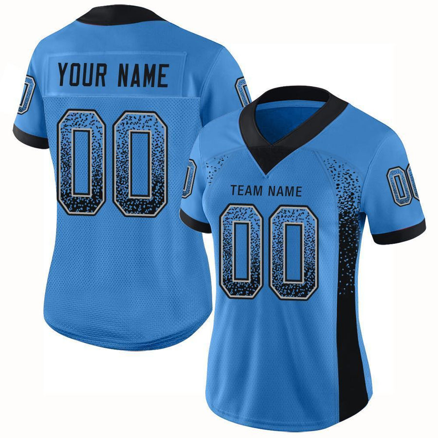 Custom Powder Blue Black-Gray Drift Fashion Football Jersey