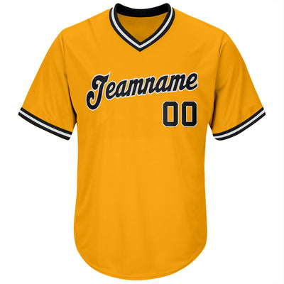 Custom Gold Black-White Authentic Throwback Rib-Knit Baseball Jersey Shirt