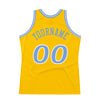 Custom Gold Light Blue-White Authentic Throwback Basketball Jersey