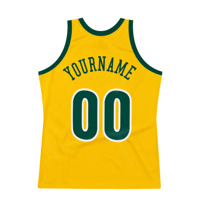 Custom Gold Hunter Green-White Authentic Throwback Basketball Jersey