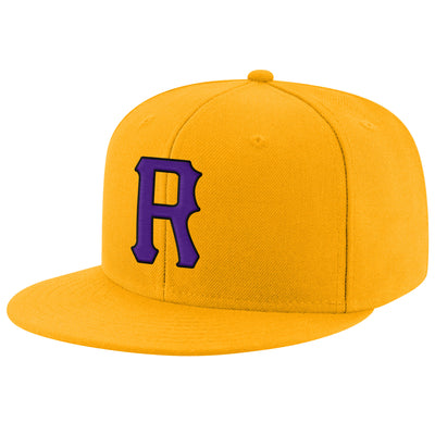Custom Gold Purple-Black Stitched Adjustable Snapback Hat