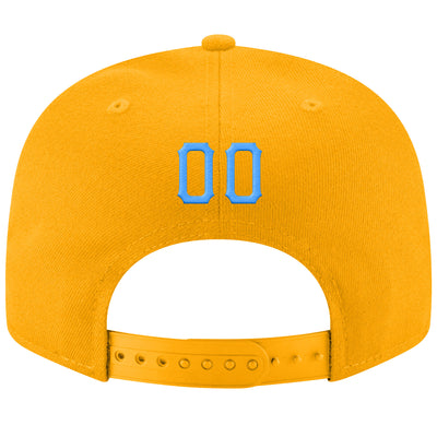 Custom Gold Powder Blue-White Stitched Adjustable Snapback Hat