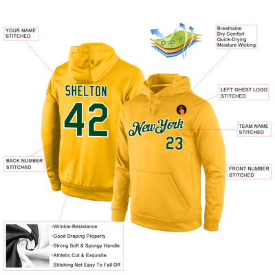 Custom Stitched Gold Green-White Sports Pullover Sweatshirt Hoodie