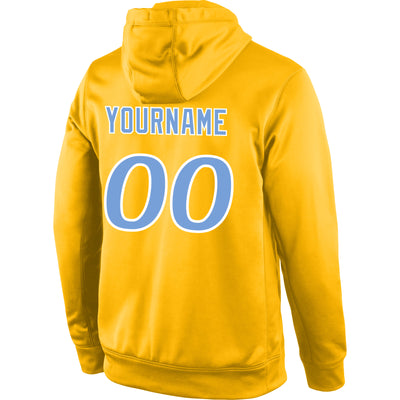 Custom Stitched Gold Light Blue-White Sports Pullover Sweatshirt Hoodie