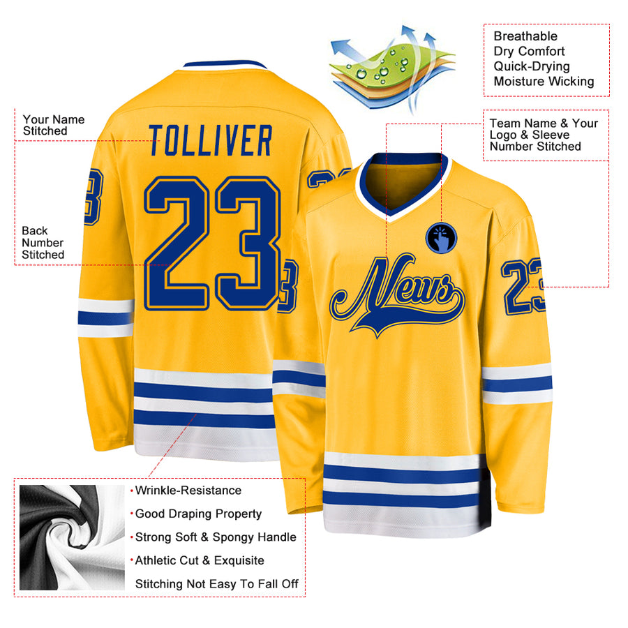Custom Gold Royal-White Hockey Jersey