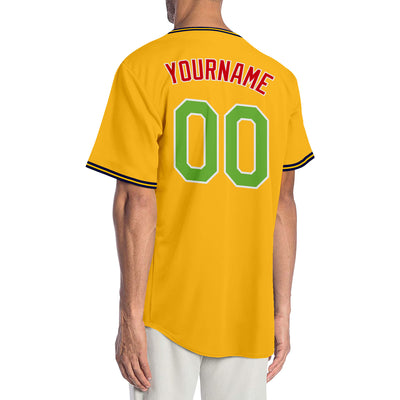 Custom Gold Neon Green-Red Authentic Baseball Jersey