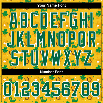 Custom Gold Kelly Green-White 3D Pattern Design Authentic St. Patrick's Day Baseball Jersey