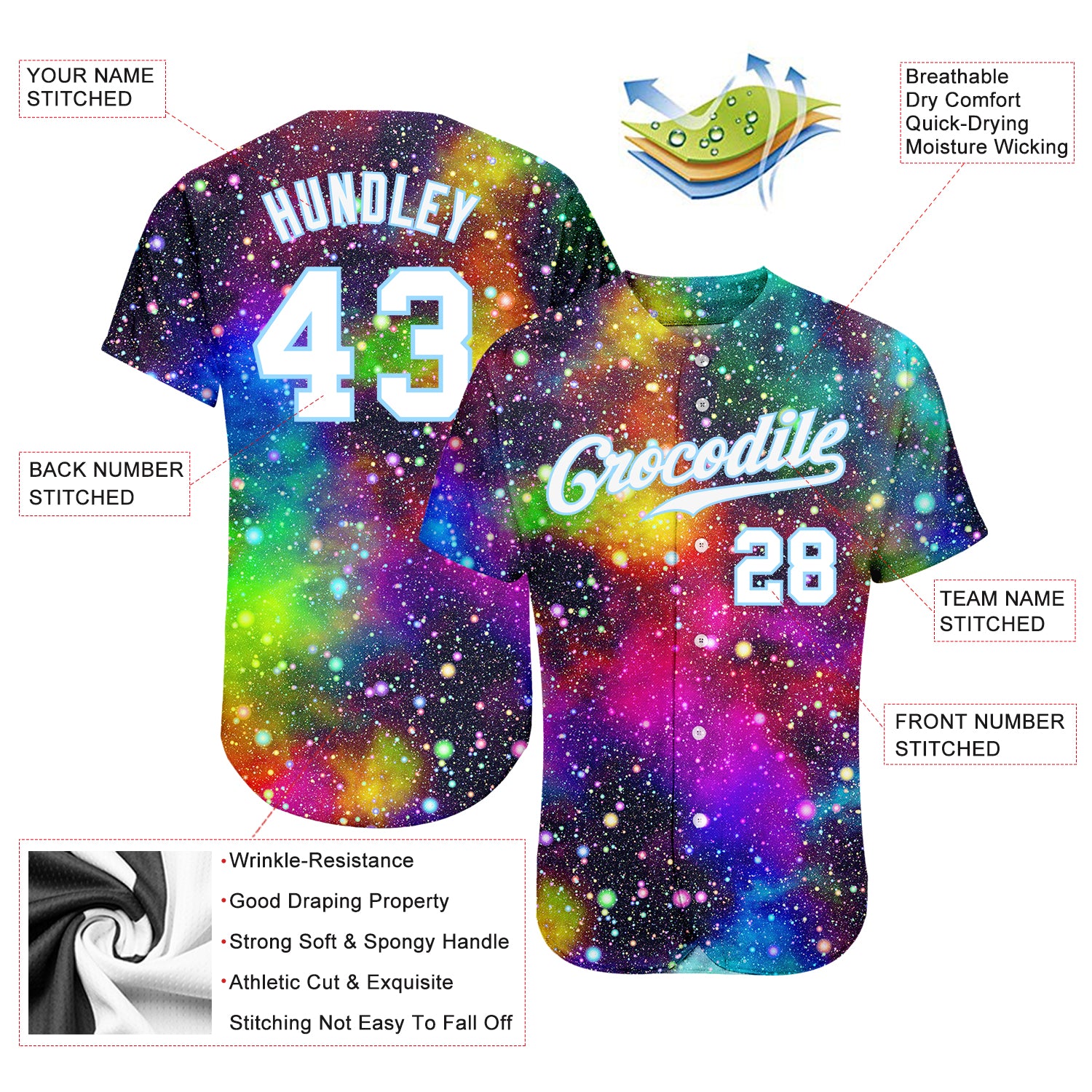 Custom Galactic White-Light Blue 3D Authentic Baseball Jersey