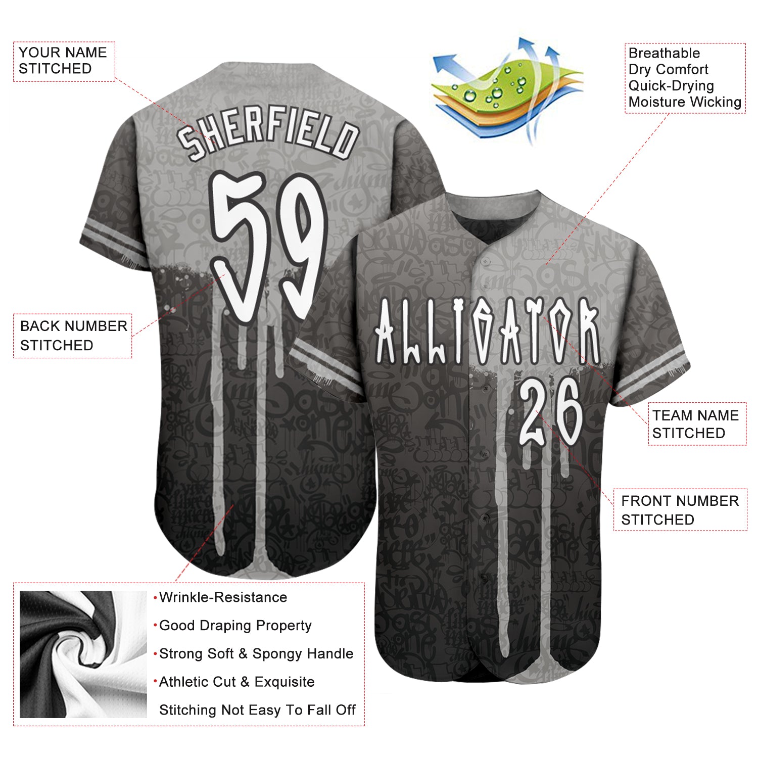 Custom Graffiti Pattern White-Gray 3D Picaxao Authentic Baseball Jersey