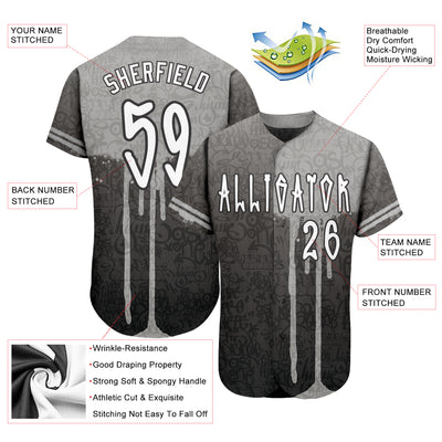 Custom Graffiti Pattern White-Gray 3D Picaxao Authentic Baseball Jersey