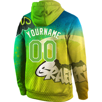 Custom Stitched Graffiti Pattern Neon Green-White 3D Sports Pullover Sweatshirt Hoodie