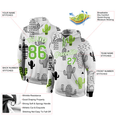 Custom Stitched Graffiti Pattern Neon Green-White 3D Cactus Sports Pullover Sweatshirt Hoodie