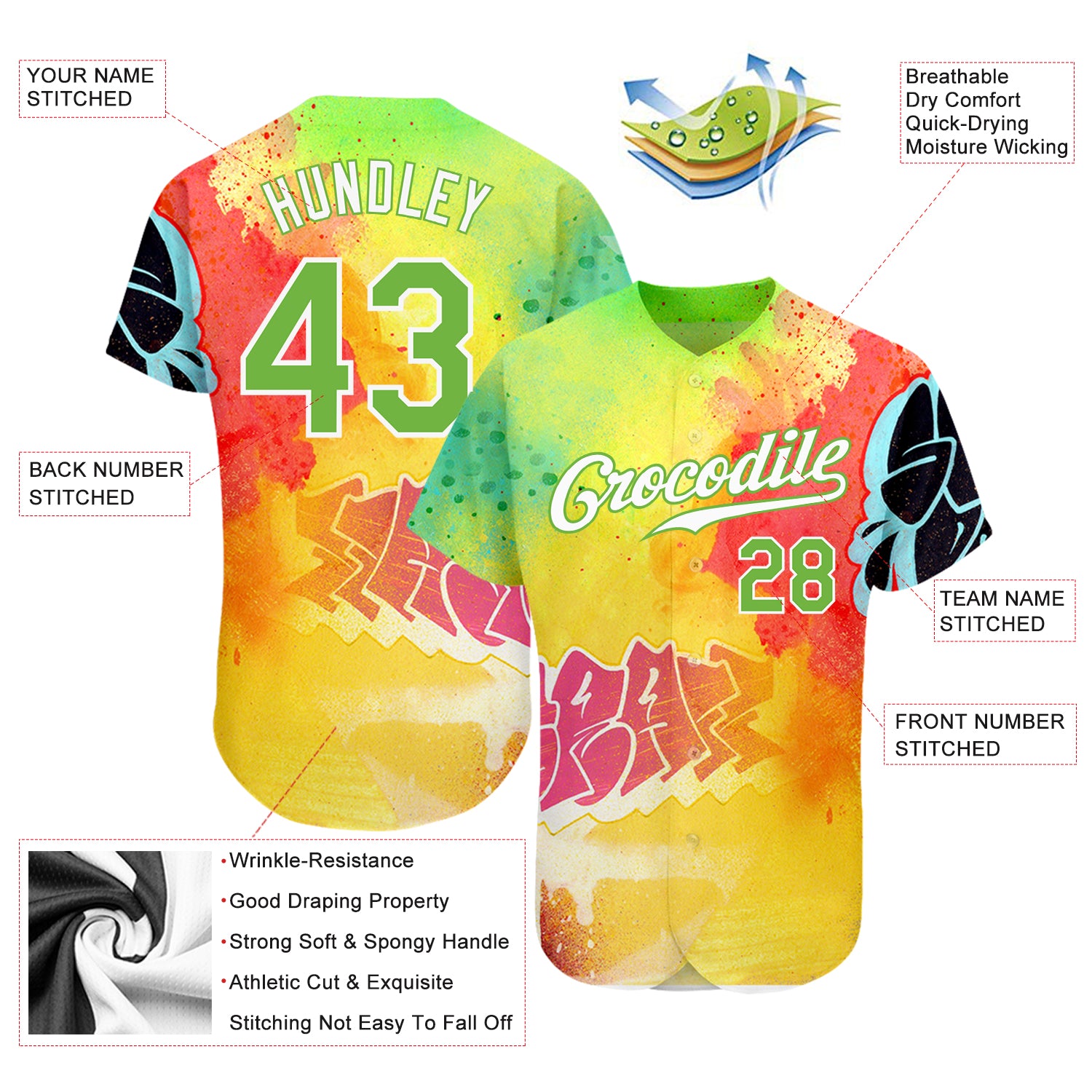 Custom Graffiti Pattern Neon Green-White 3D Authentic Baseball Jersey