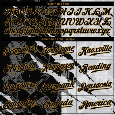 Custom Graffiti Pattern Black-Old Gold 3D Authentic Baseball Jersey