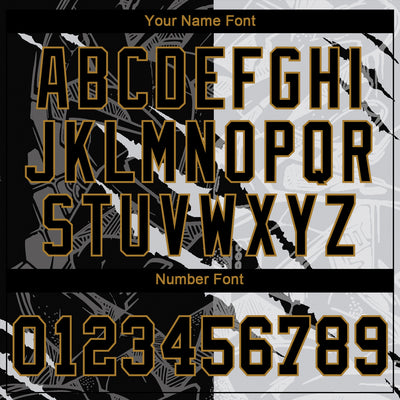 Custom Graffiti Pattern Black-Old Gold 3D Authentic Baseball Jersey