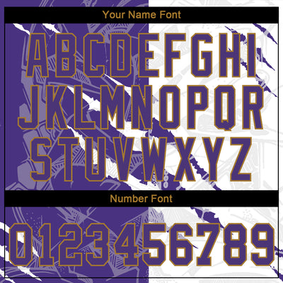 Custom Graffiti Pattern Purple-Old Gold 3D Authentic Baseball Jersey
