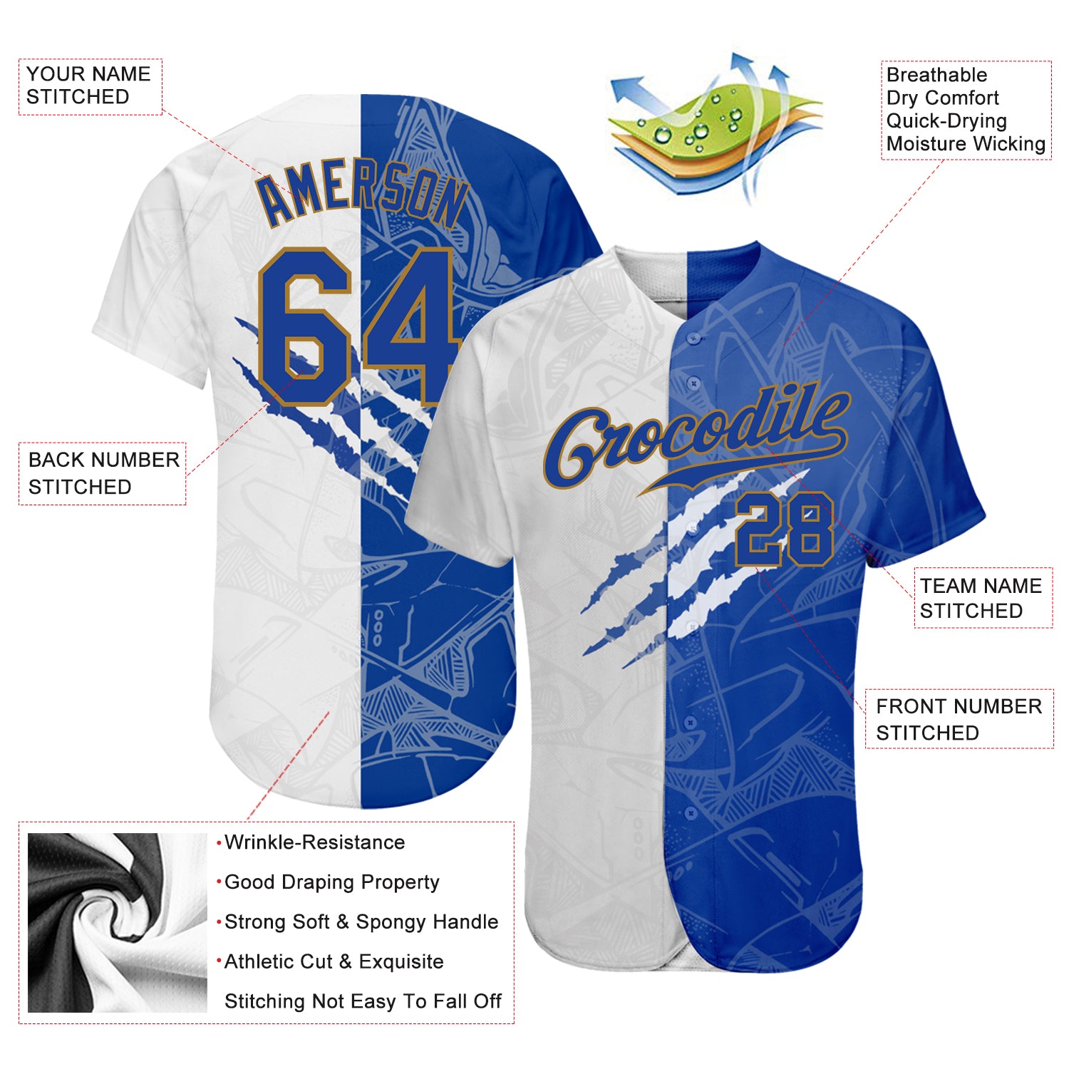 Custom Graffiti Pattern Royal-Old Gold 3D Authentic Baseball Jersey