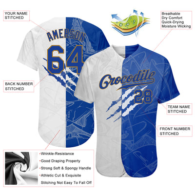 Custom Graffiti Pattern Royal-Old Gold 3D Authentic Baseball Jersey