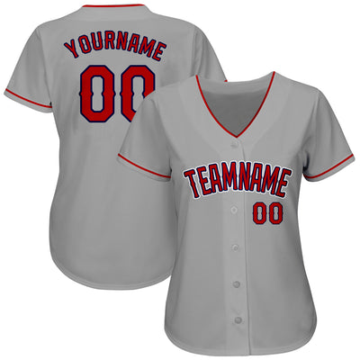 Custom Gray Red-Navy Authentic Baseball Jersey