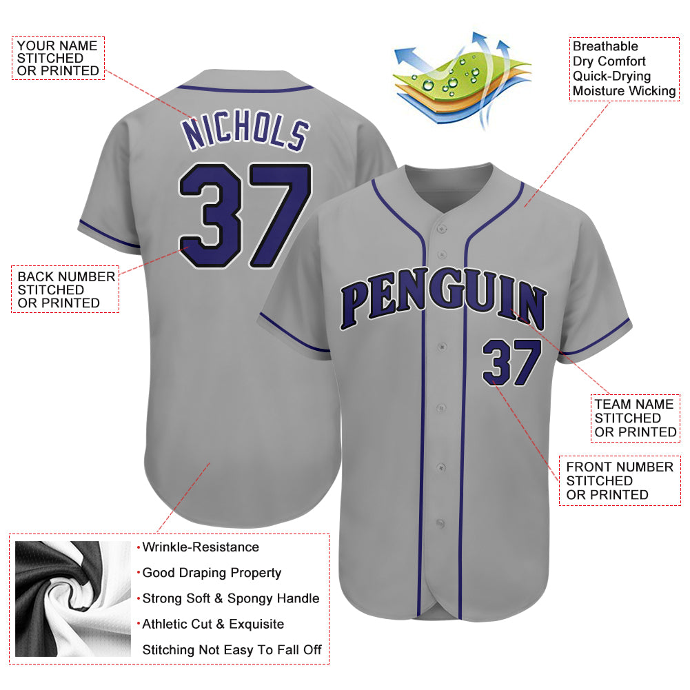 Custom Gray Purple-Black Authentic Baseball Jersey