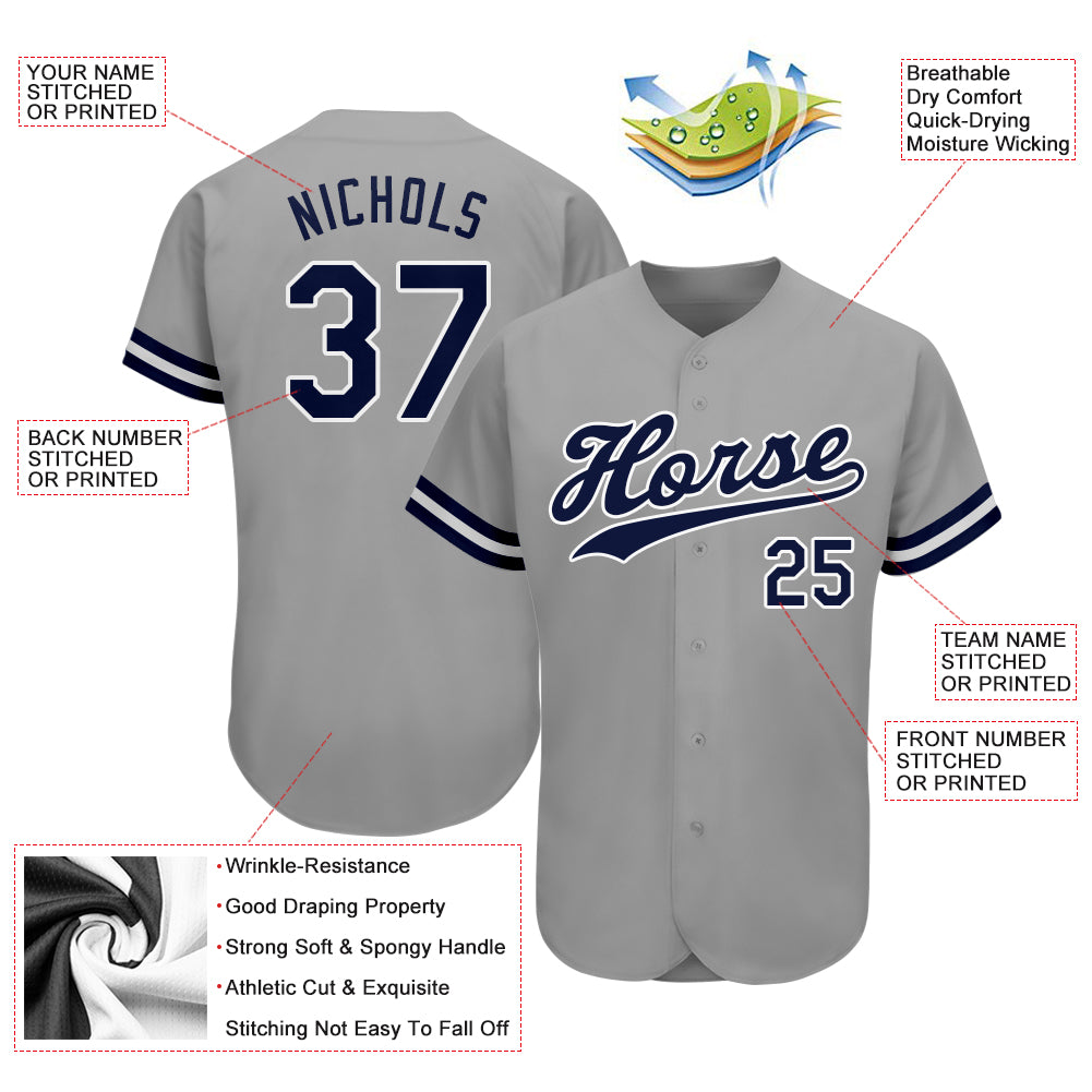 Custom Gray Navy-White Authentic Baseball Jersey