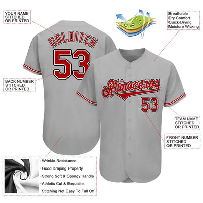 Custom Gray Red-Black Authentic Baseball Jersey
