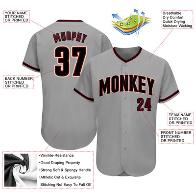 Custom Gray Black-Crimson Authentic Baseball Jersey