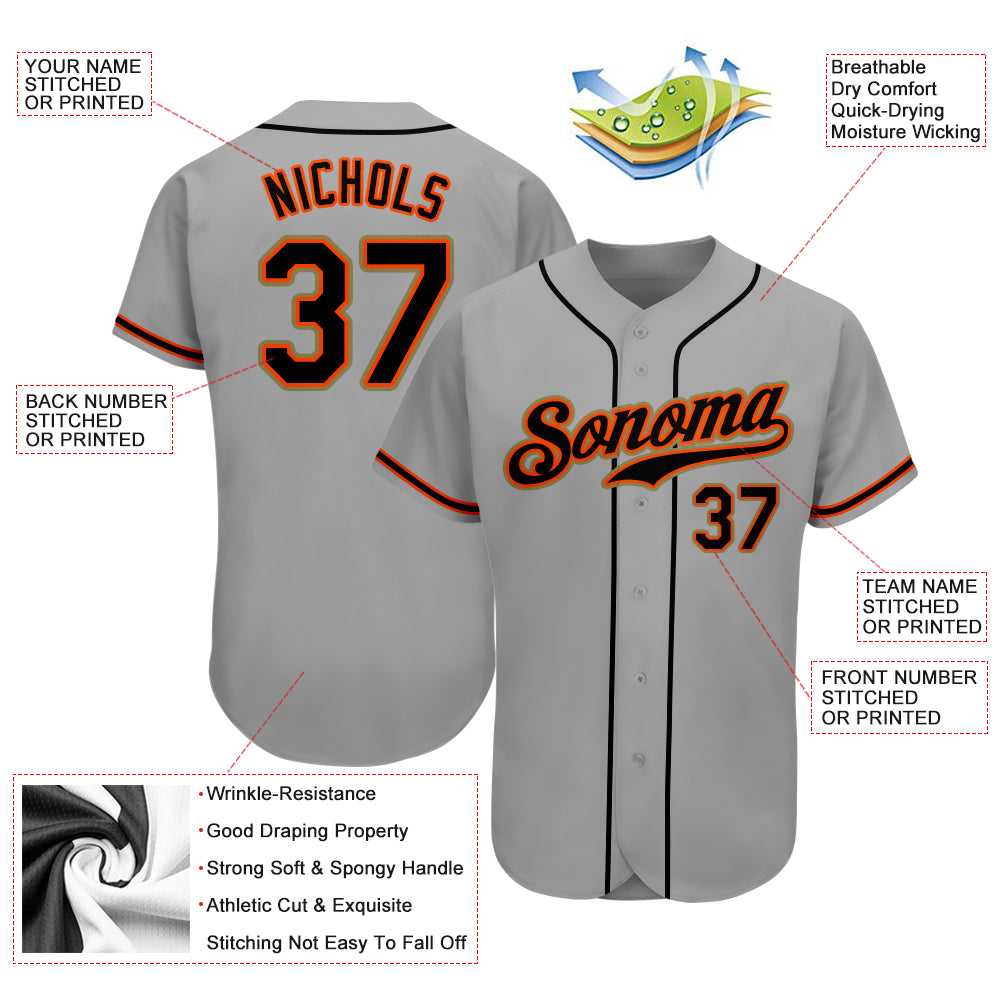 Custom Gray Black-Orange Authentic Baseball Jersey Preschool Size:S