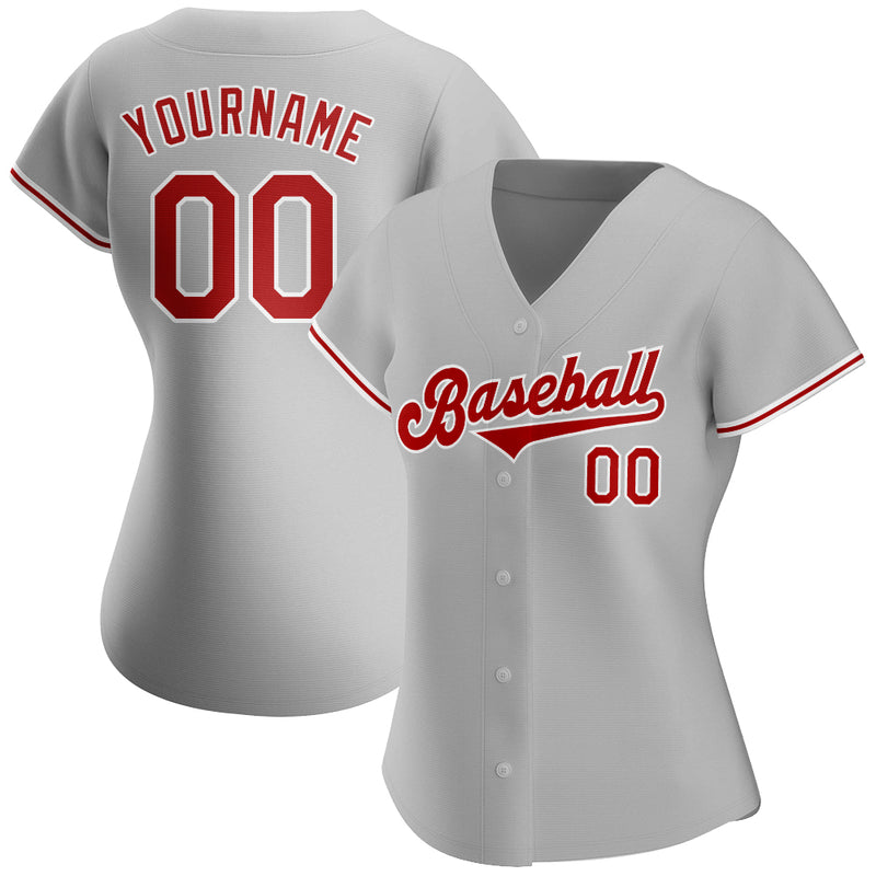 Custom Gray Red-White Authentic Baseball Jersey Women's Size:M