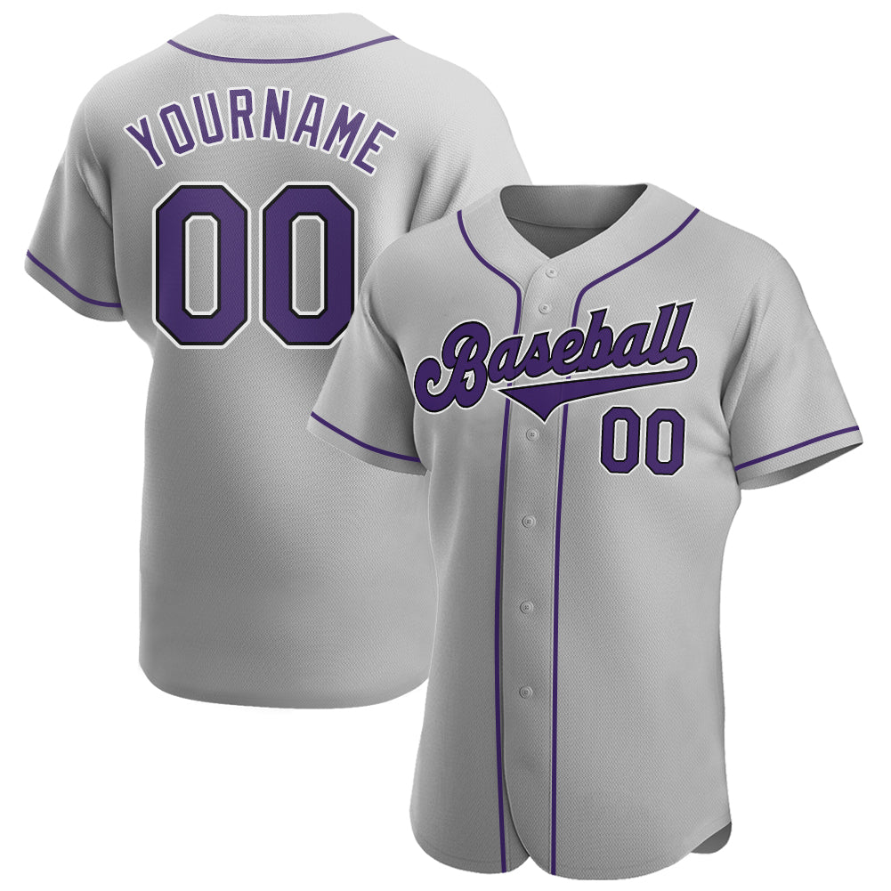 Custom Gray Purple-Black Authentic Baseball Jersey Youth Size:L