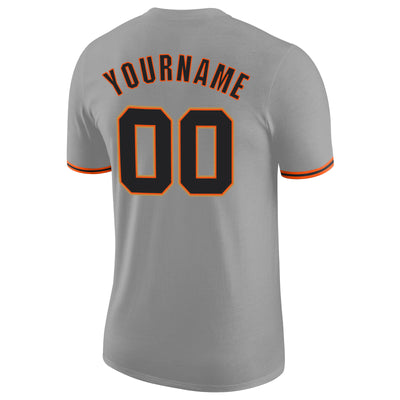 Custom Gray Black-Orange Performance T-Shirt