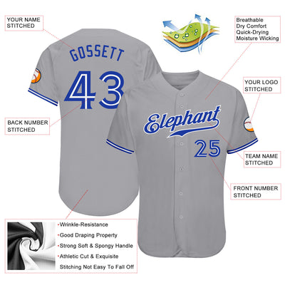 Custom Gray Royal-White Authentic Baseball Jersey