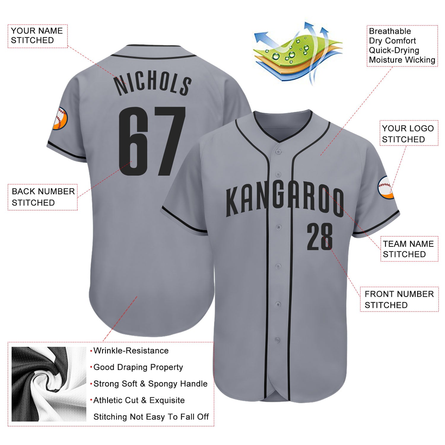 Custom Gray Black Authentic Baseball Jersey