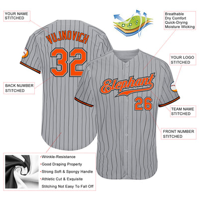 Custom Pinstripe Baseball Jersey Gray Black Orange-Black Authentic -  FansIdea