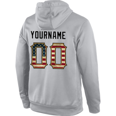 Custom Stitched Gray Vintage USA Flag-Old Gold Sports Pullover Sweatshirt Hoodie
