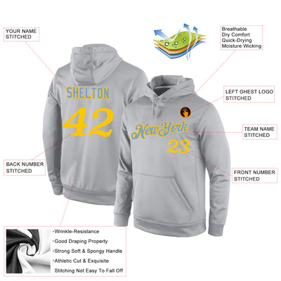 Custom Stitched Gray Gold Sports Pullover Sweatshirt Hoodie