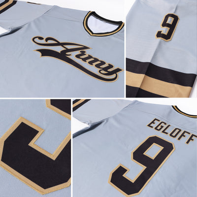 Custom Gray Black-Old Gold Hockey Jersey