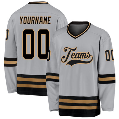 Custom Gray Black-Old Gold Hockey Jersey