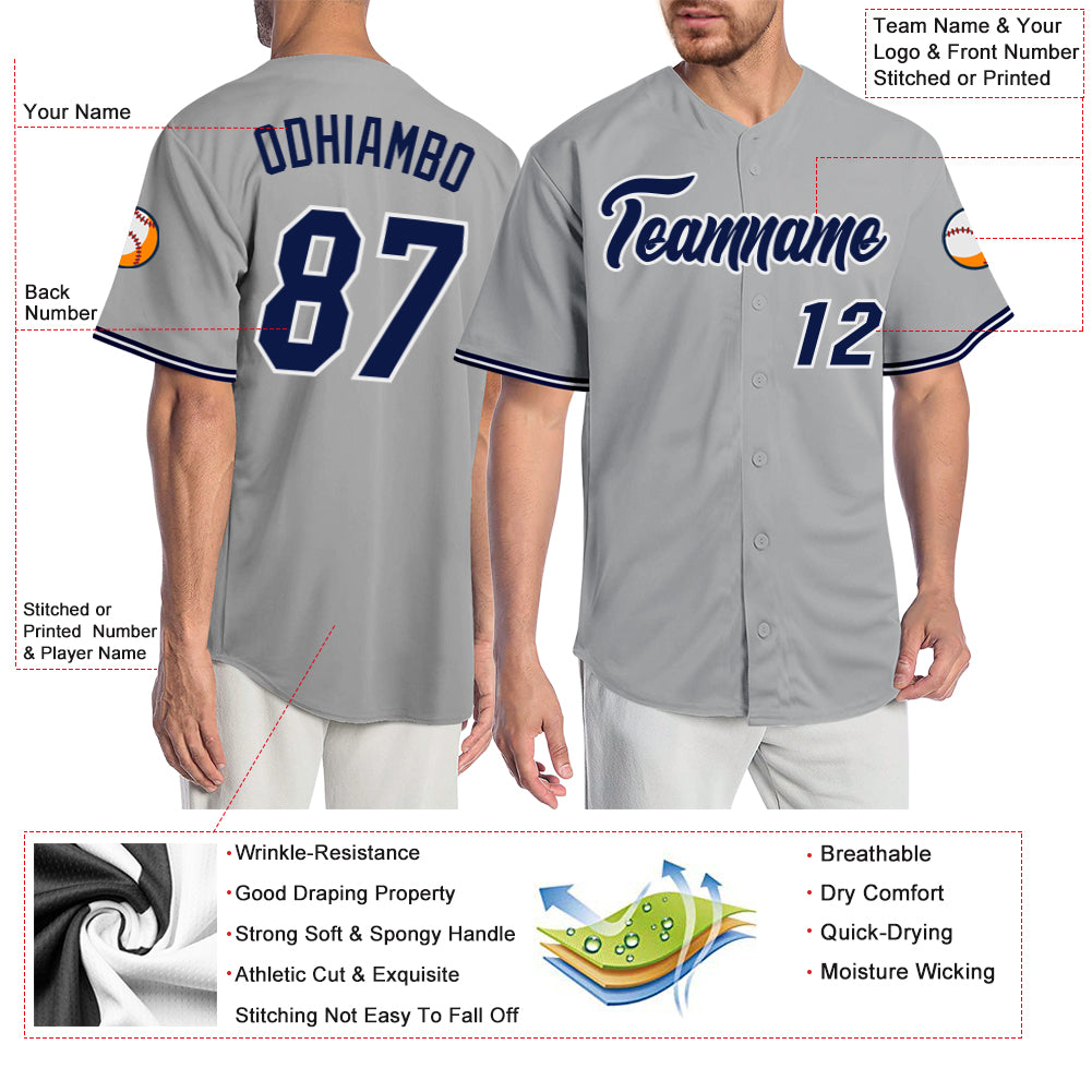 Custom Gray Navy-White Authentic Baseball Jersey