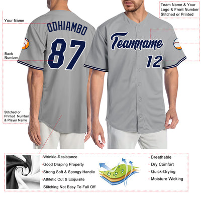 Custom Gray Navy-White Authentic Baseball Jersey