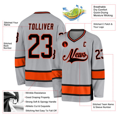 Custom Gray Black-Orange Hockey Jersey