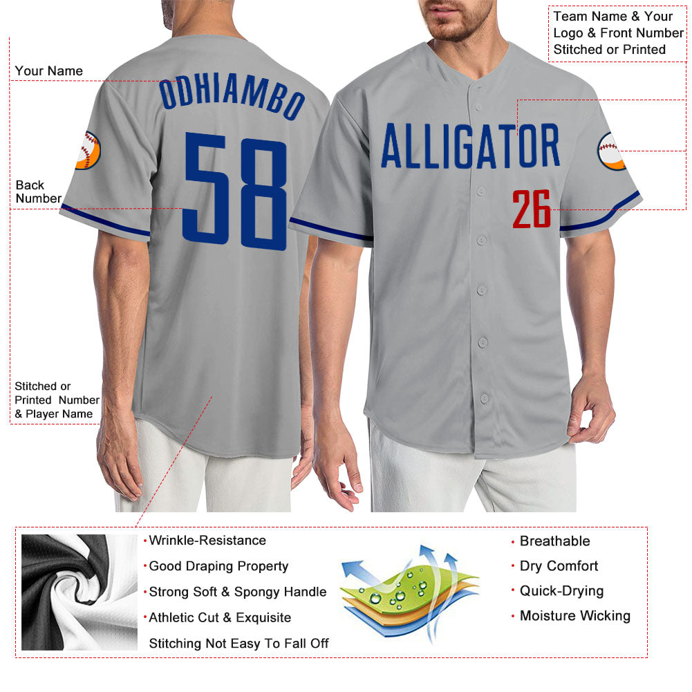 Custom Gray Royal-Red Authentic Baseball Jersey