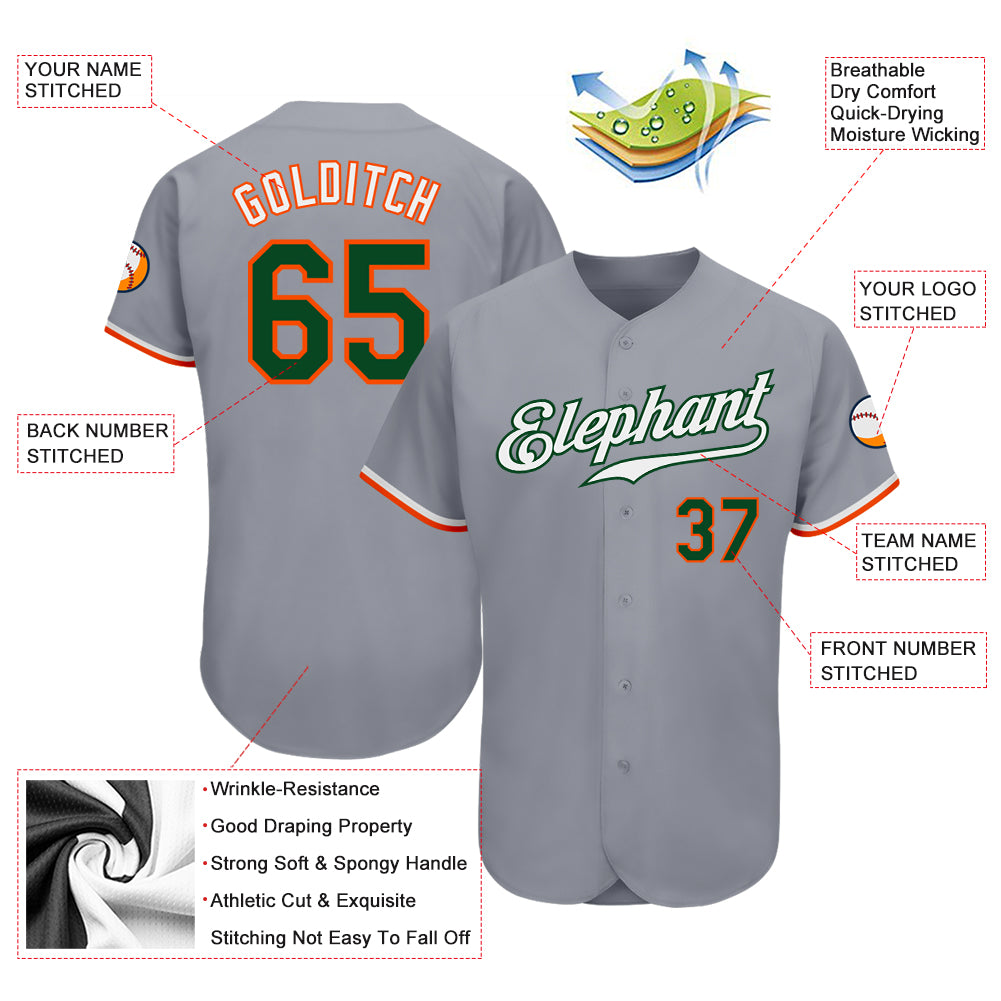 Custom Gray Green-Orange Authentic Baseball Jersey