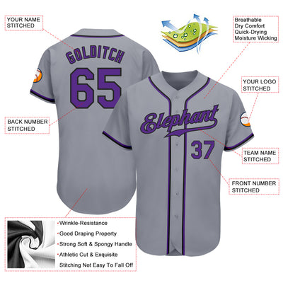Custom Gray Purple-Black Authentic Baseball Jersey