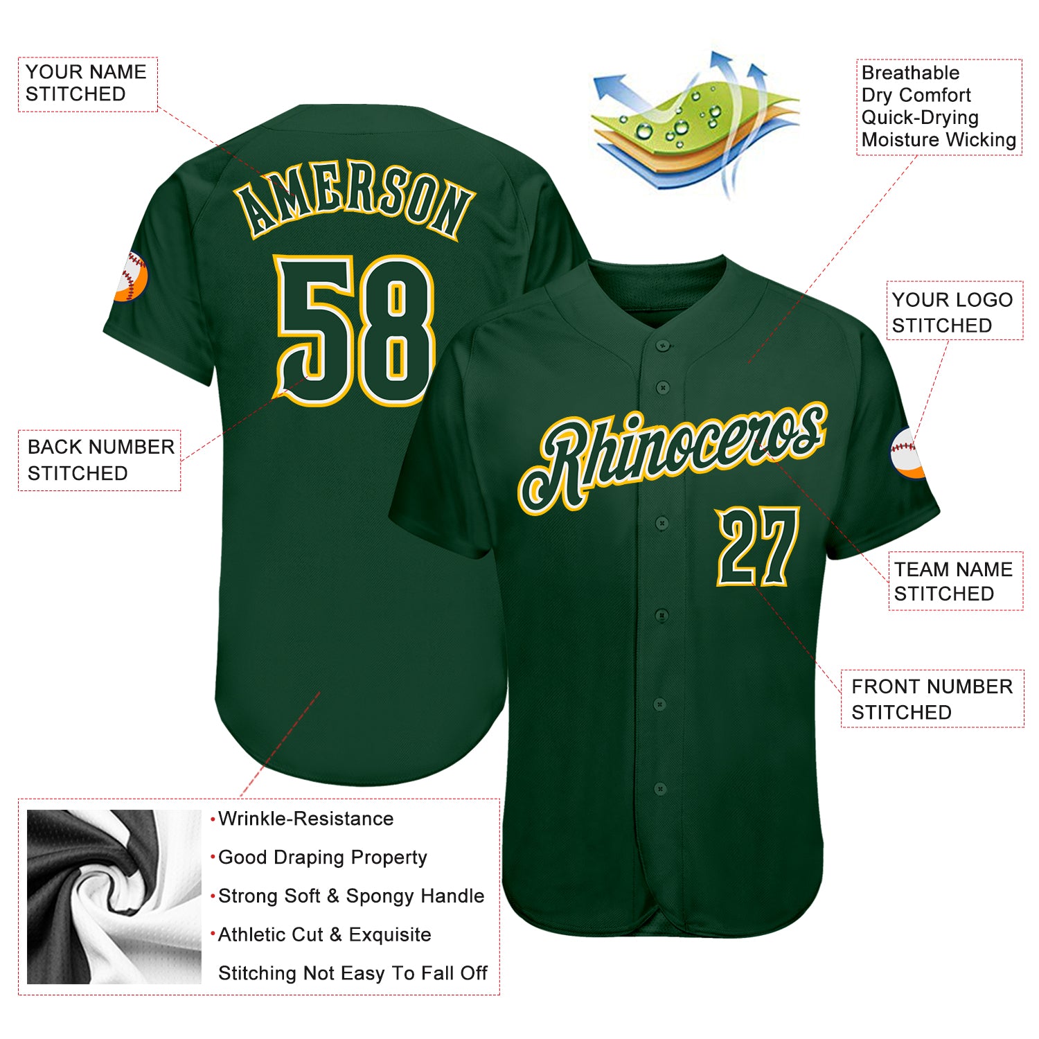 Custom Green Green-Gold Authentic Baseball Jersey