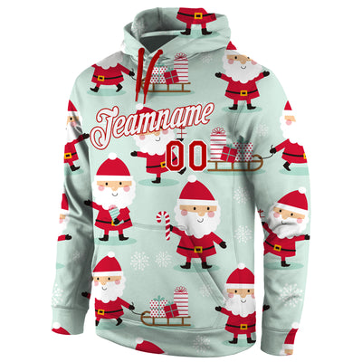 Custom Stitched Green Red-White Christmas 3D Sports Pullover Sweatshirt Hoodie