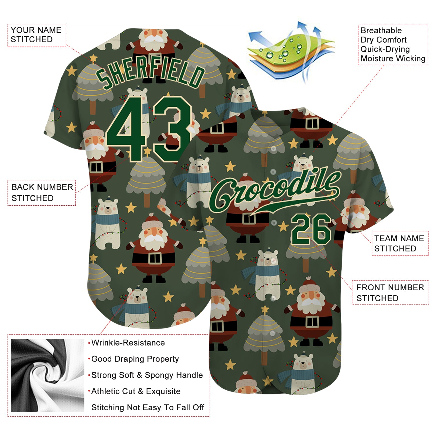 Custom Green Green-Cream Christmas 3D Authentic Baseball Jersey