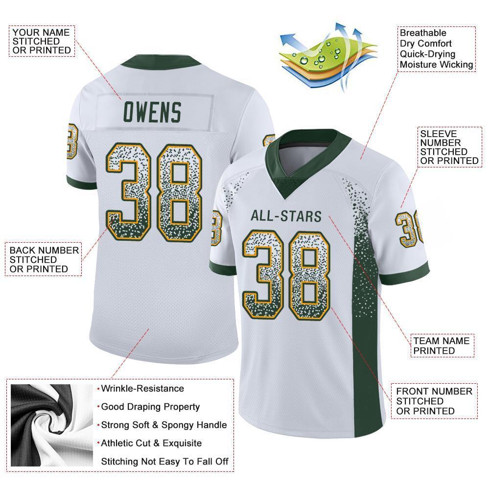Custom White Green-Gold Drift Fashion Football Jersey